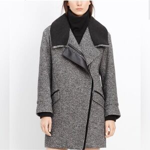 Vince Shawl Collar Black & White Asymmetric Zip Wool Leather Coat med worn once